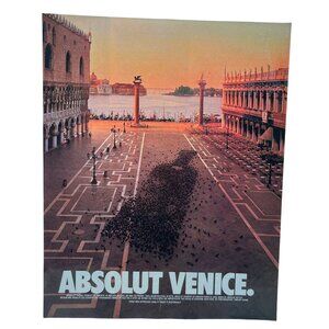 Absolut Vodka Venice Print Ad Vintage 90s Pigeon Flock Bottle Street View